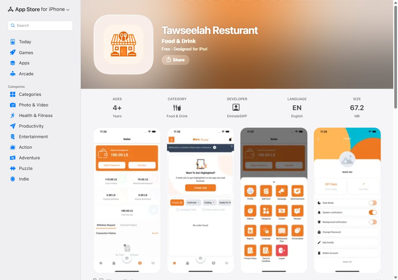 Tawseelah Restaurant App